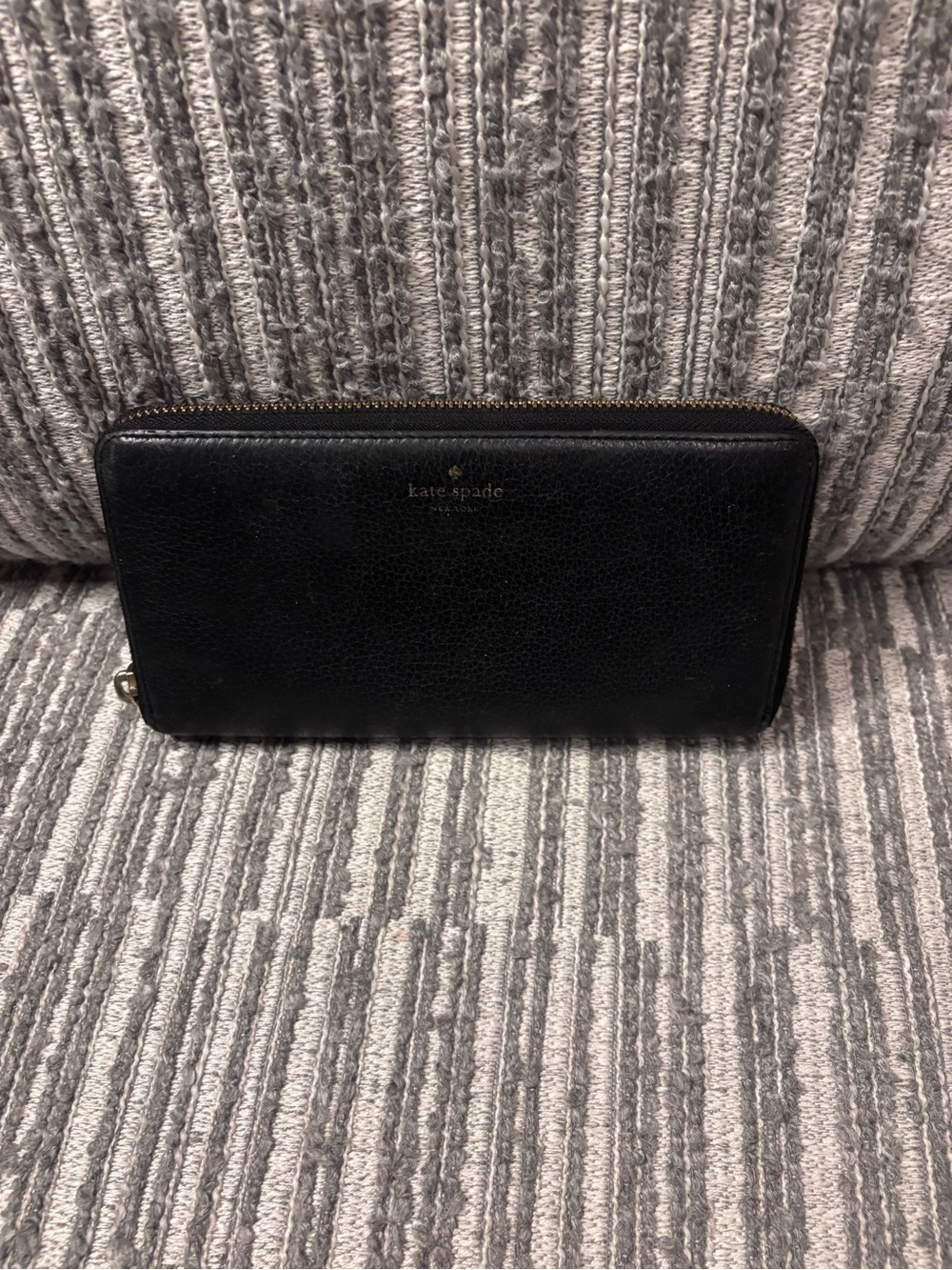 Kate Spade Black Leather Zip Wallet with Gold Hardware